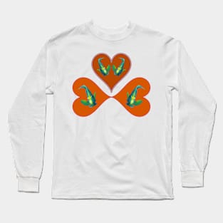 Angelfish | Three hearts in red for a fish in motion | White background | Long Sleeve T-Shirt